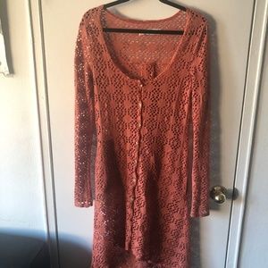 Free People Long Orange Cardigan